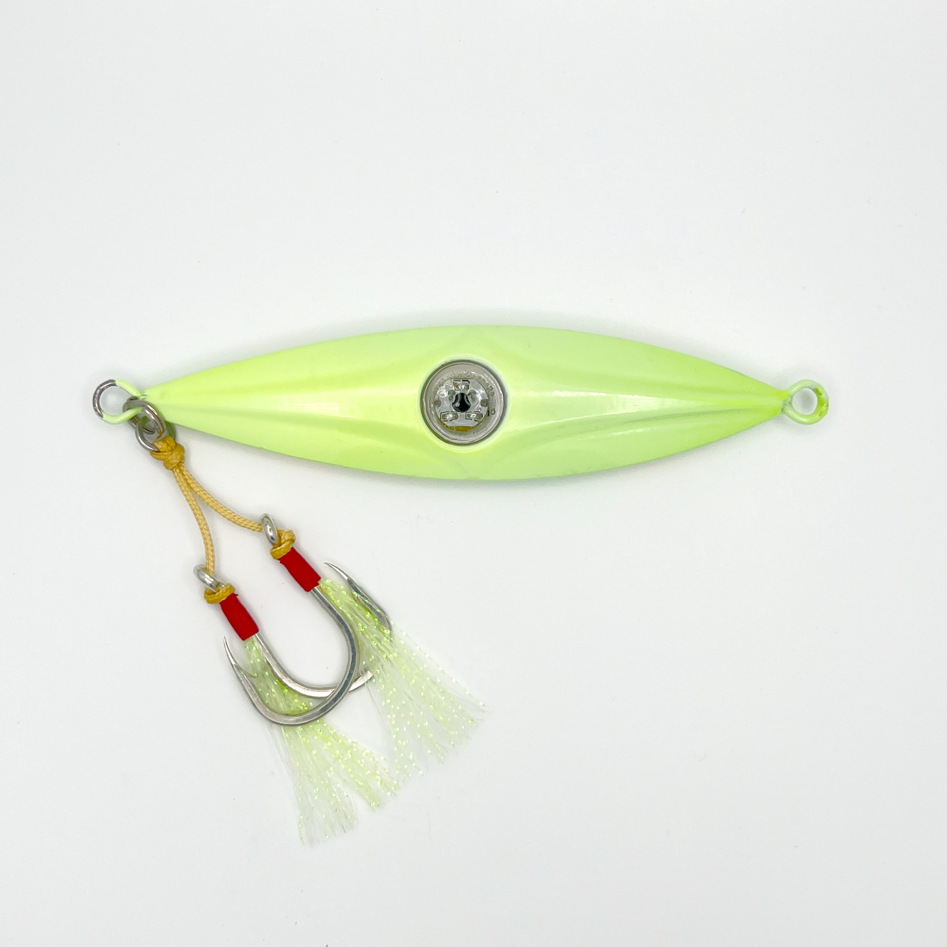 Back of Multi-Color Dots lure showing solid yellow/green color and light-up eye in center.